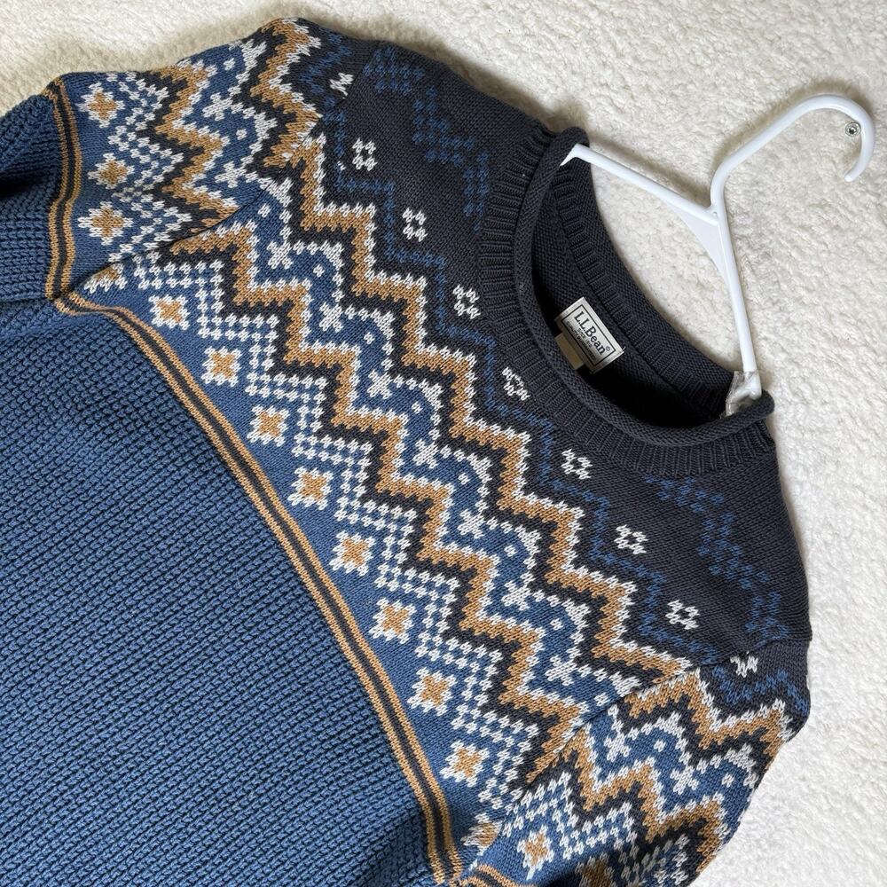 LL Bean Roll Neck Sweater Mens Large Tall Fair Isle Fisherman Nordic Organic 90s
